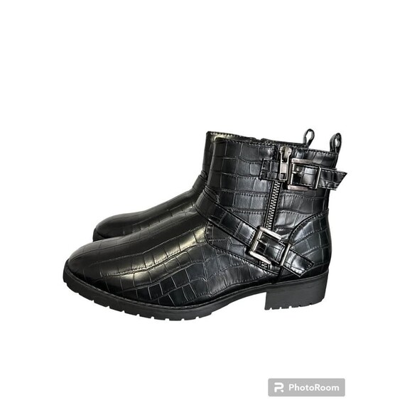 Tinstree Women's Round Toe Low Heel Slouchy Bootie Side Zipper & Buckle Strap 9 - Picture 4 of 9